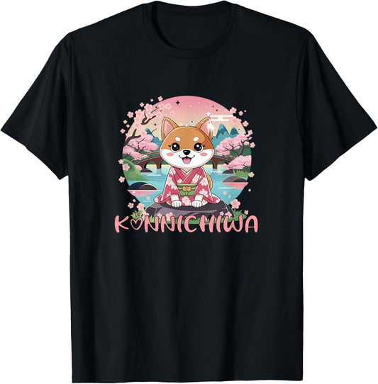 Shiba Inu Kawaii Kimono Dog Konnichiwa Japan T-Shirt