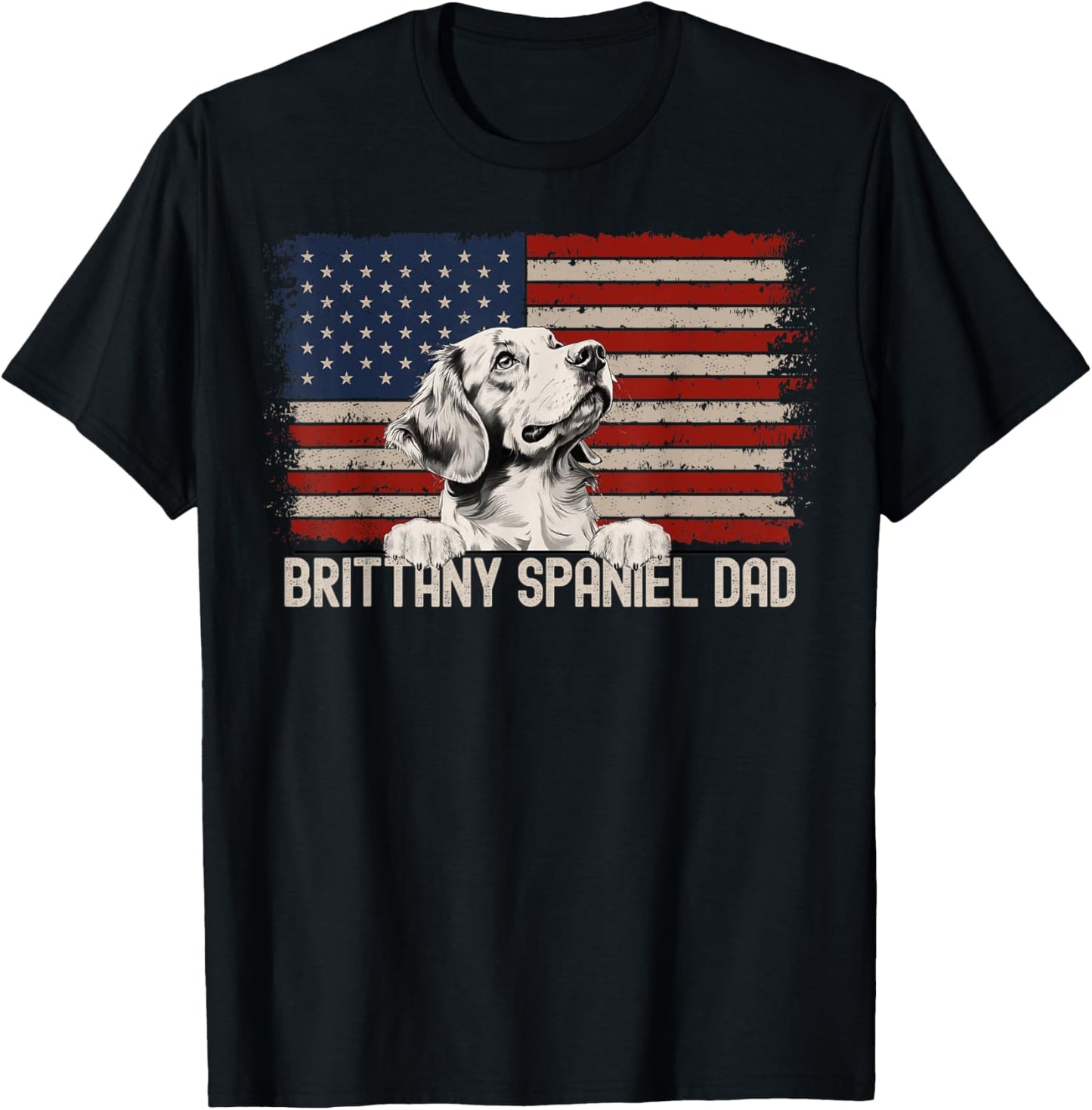 Best Dog Dad Ever American Flag - Brittany Spaniel Dad T-Shirt