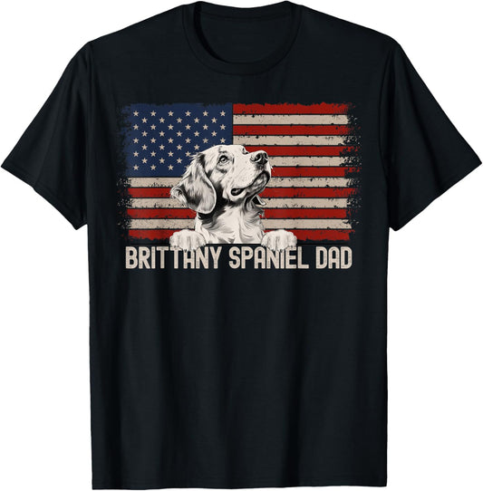 Best Dog Dad Ever American Flag - Brittany Spaniel Dad T-Shirt