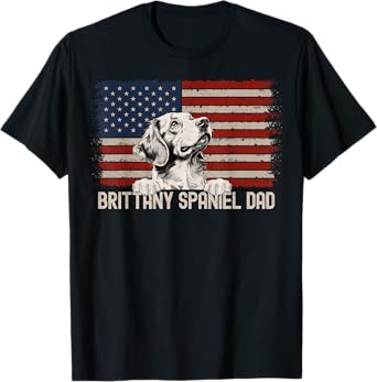 Best Dog Dad Ever American Flag - Brittany Spaniel Dad T-Shirt for Men