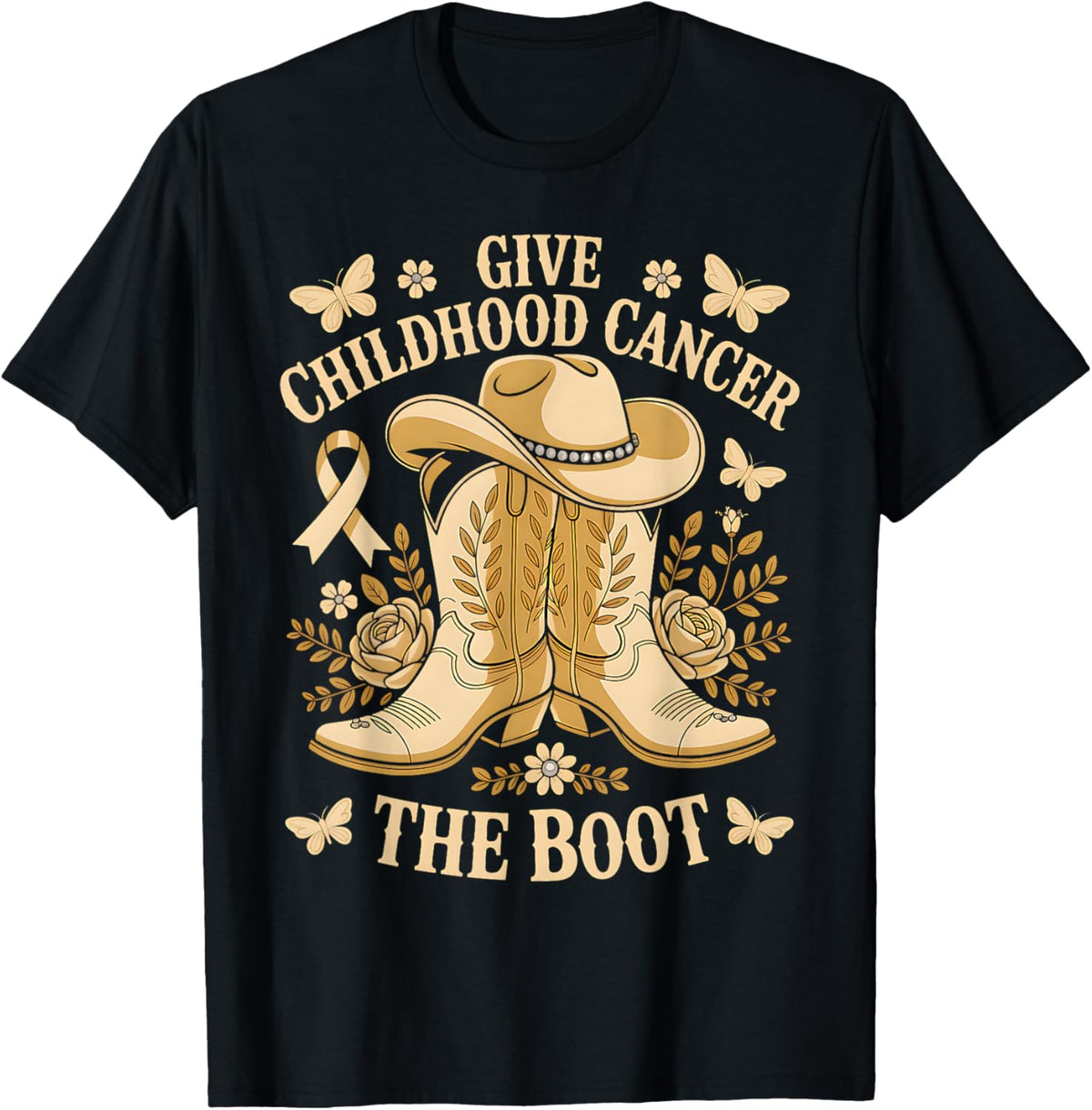 Give Childhood Cancer The Boot Cowgirl Awareness Ribbon T-Shirt