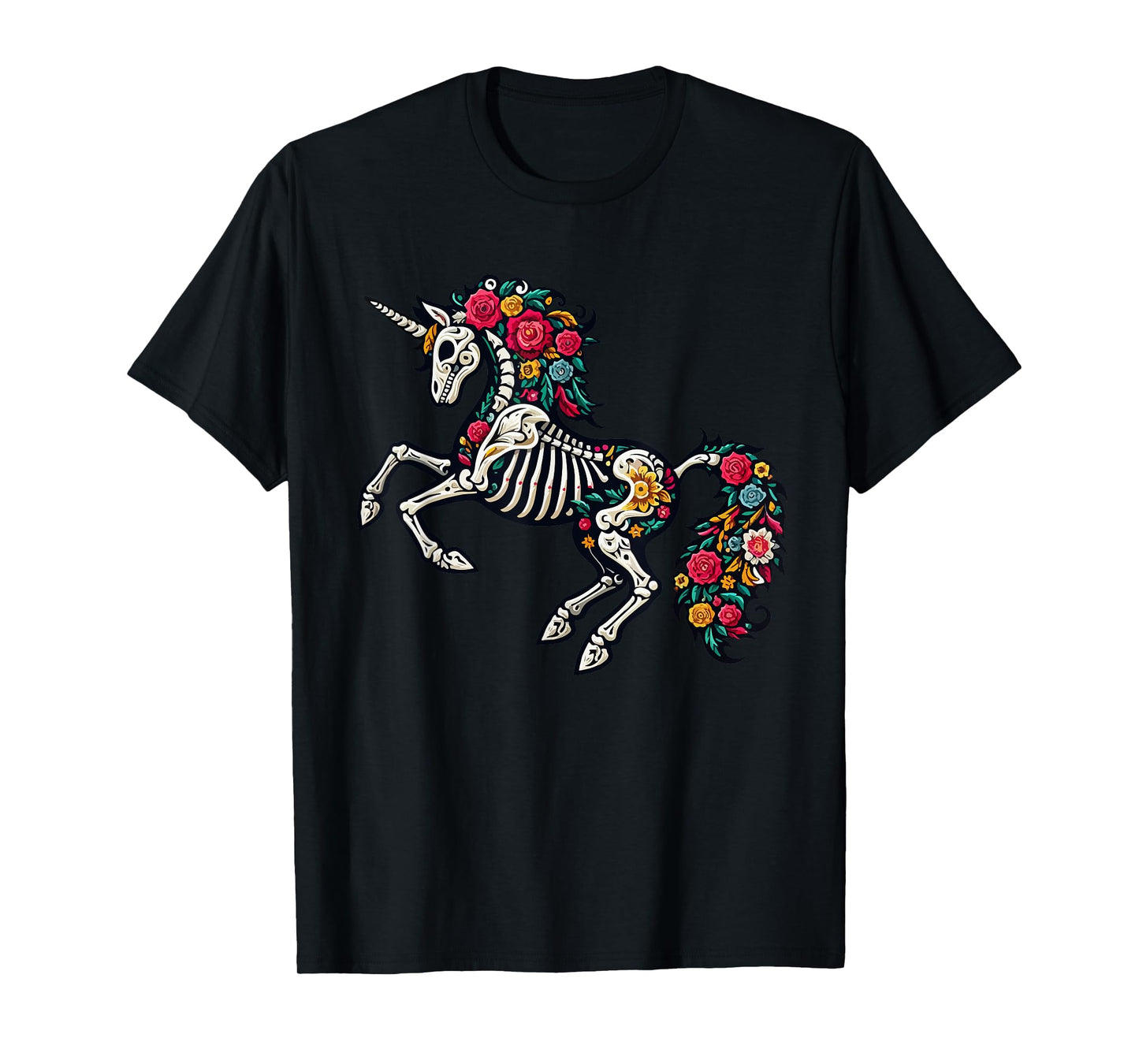 Floral Skeleton Unicorn Mexican Dia De Los Muertos Halloween T-Shirt
