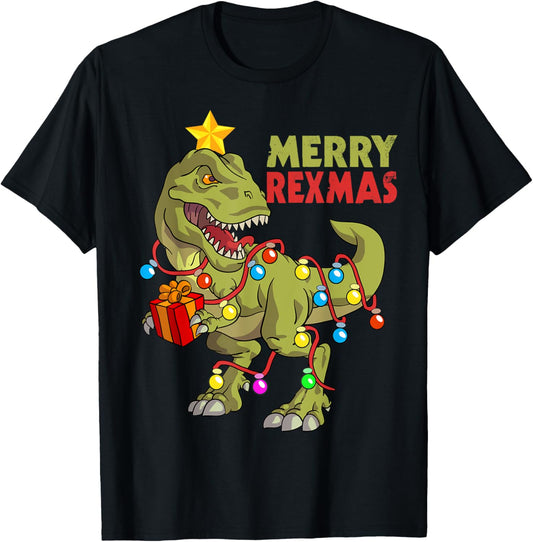 Dinosaur Christmas Merry Rexmas Kids Boys Toddler Dino T-Shirt