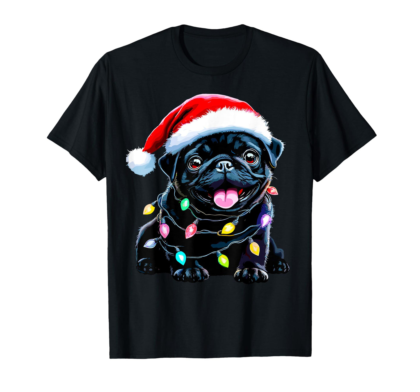 Funny Pug Santa Dog Lover Xmas Christmas Lights Men Women Kids T-Shirt