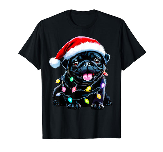 Funny Pug Santa Dog Lover Xmas Christmas Lights Men Women Kids T-Shirt