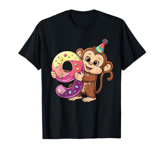 Monkey Birthday Age 9 Girl T-Shirt