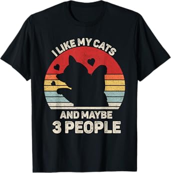Vintage Retro I Like My Cats And Maybe 3 People Funny Cat T-Shirt