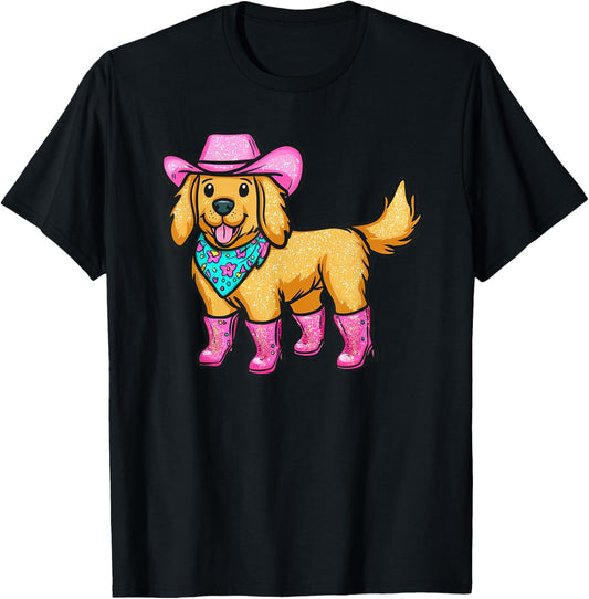 Cute Dog In Pink Cowboy Hat Boots Western Cowgirl Dog Lover T-Shirt