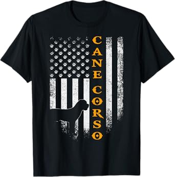 Vintage USA Cane Corso Dog Silhouette American Flag Funny T-Shirt