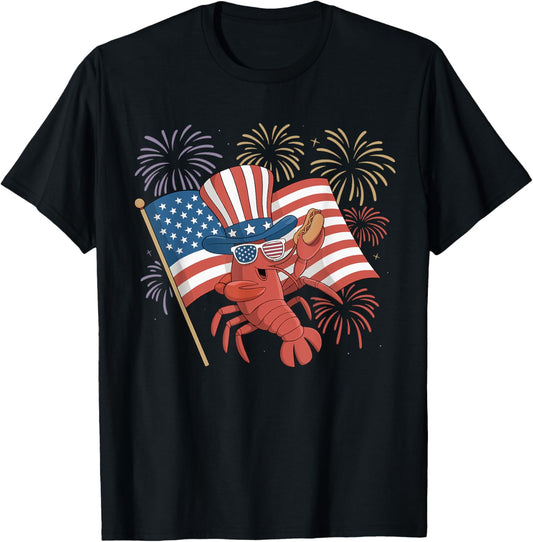 American Flag Crawfish 4th Of July Patriotic Hotdog USA T-Shirt