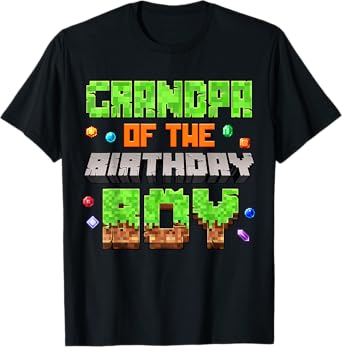 Grandpa Of The Birthday Boy Pixel Gaming Video Game Kids T-Shirt