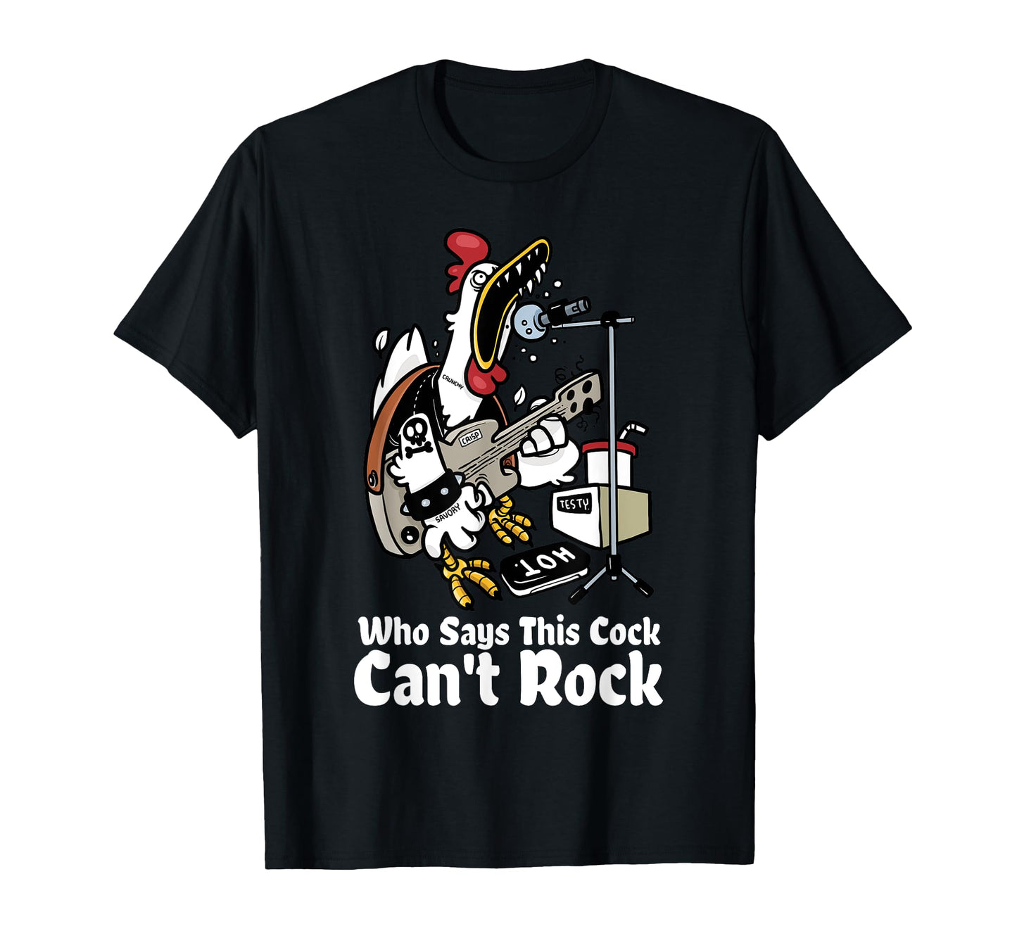 Funny Rock & Roll Rooster Chicken Playing Rock Guitar Party T-Shirt