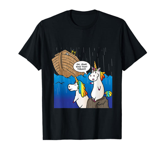Two Unicorns Missing Ark Noah During Rain Funny Christian T-Shirt