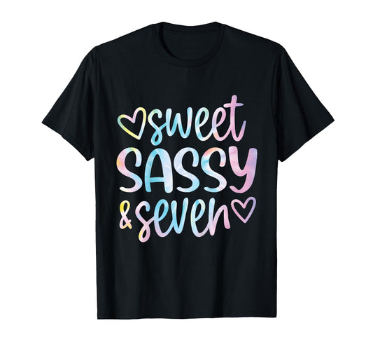 Tie Dye Sweet Sassy and Seven 7th Birthday Girls 7 Years Old T-Shirt