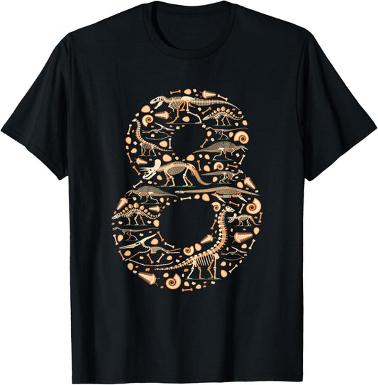 Dinosaur 8th birthday Boy Girl 8 year old Paleontologist T-Shirt