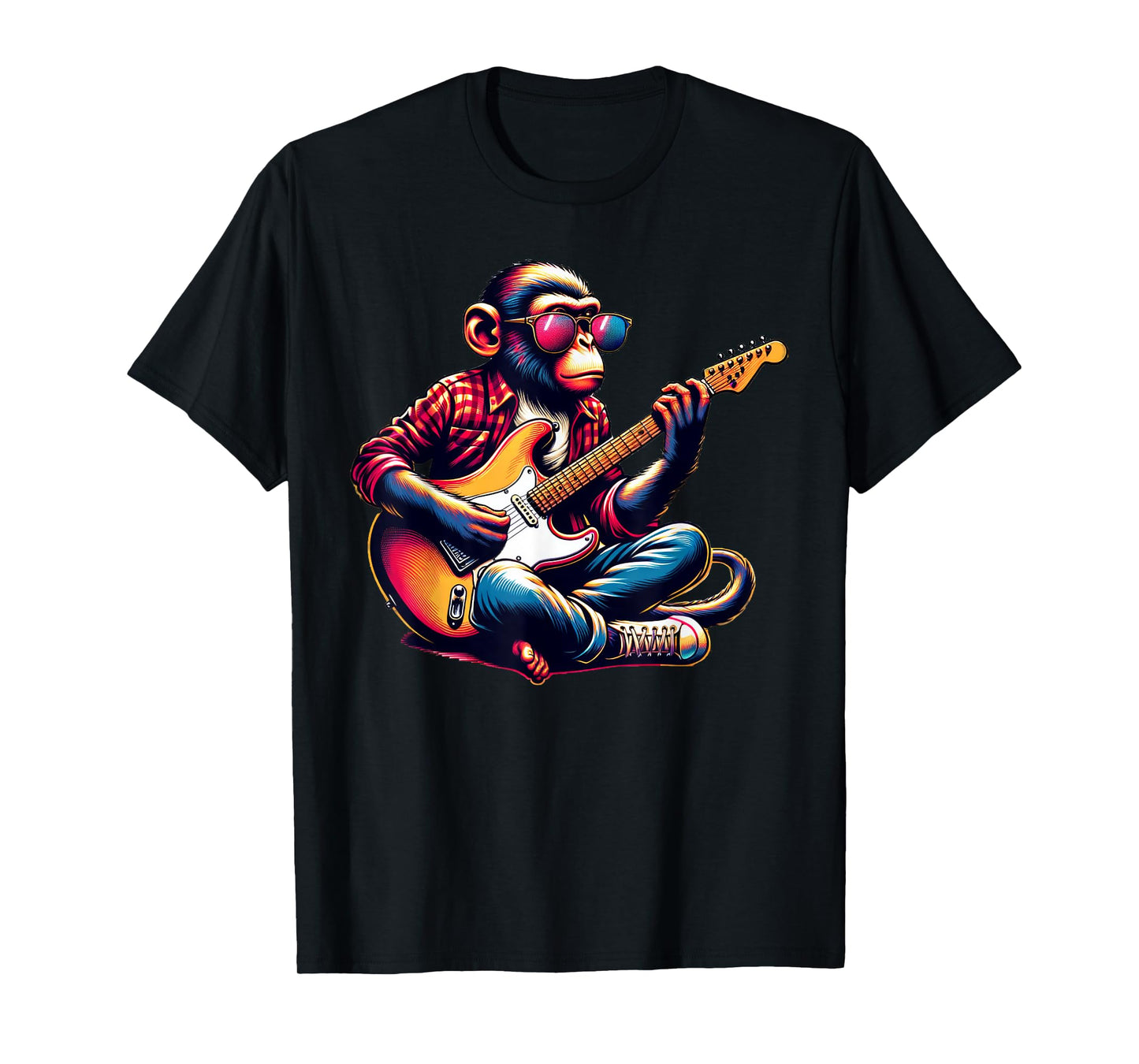 Monkey Wearing Sunglasses Playing Guitar Musician Music T-Shirt