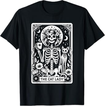 The Cat Lady Tarot Cards Skeleton Coffee Cat Tarot Card T-Shirt