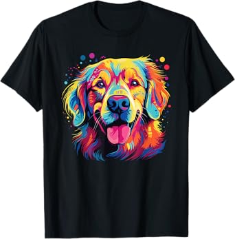 Watercolor Colorful Golden Retriever Dog T-Shirt for Men Women Girls Kids