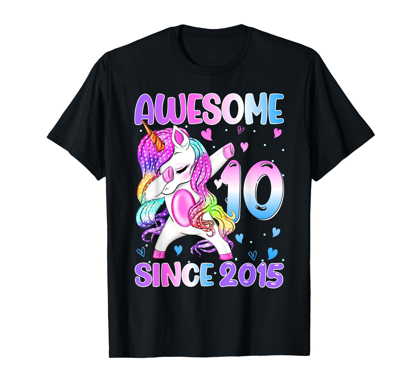 Awesome Since 2015 Dabbing Unicorn 10th Birthday Girls T-Shirt