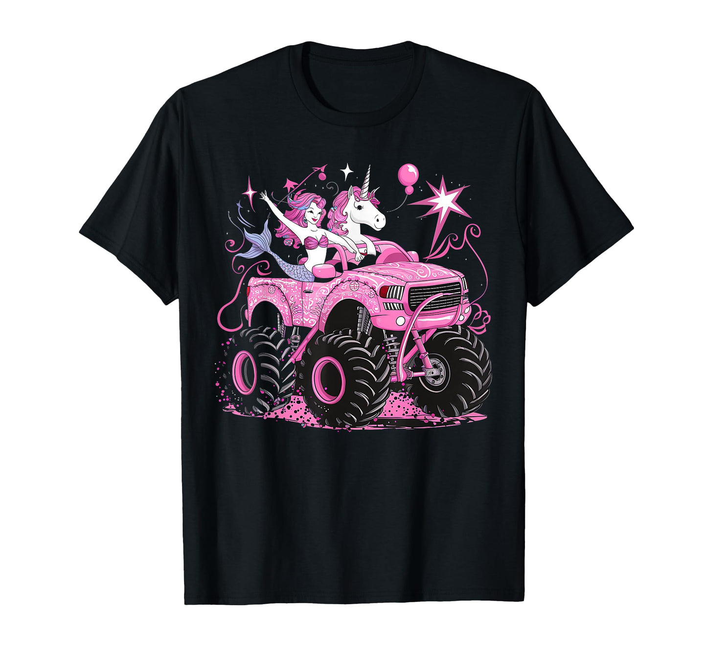 Mermaid Unicorn Monster Truck Birthday Girl Monster Truck T-Shirt