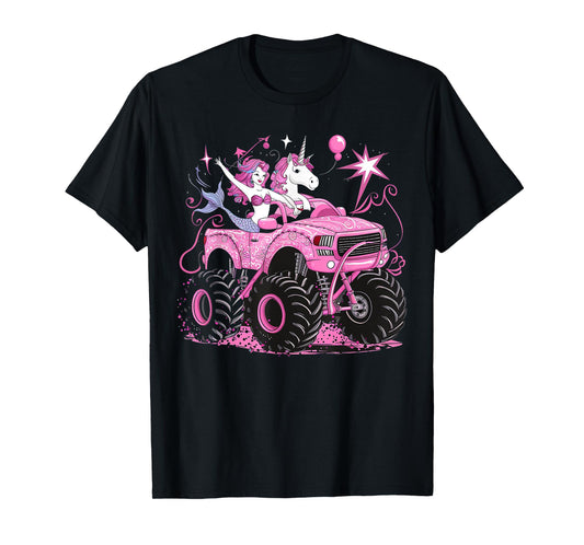 Mermaid Unicorn Monster Truck Birthday Girl Monster Truck T-Shirt