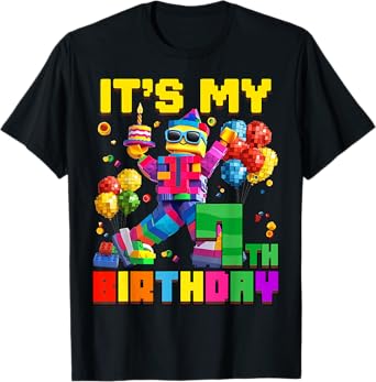 Its My 7th Seventh Birthday Building Brick 7 Years Old Boys T-Shirt