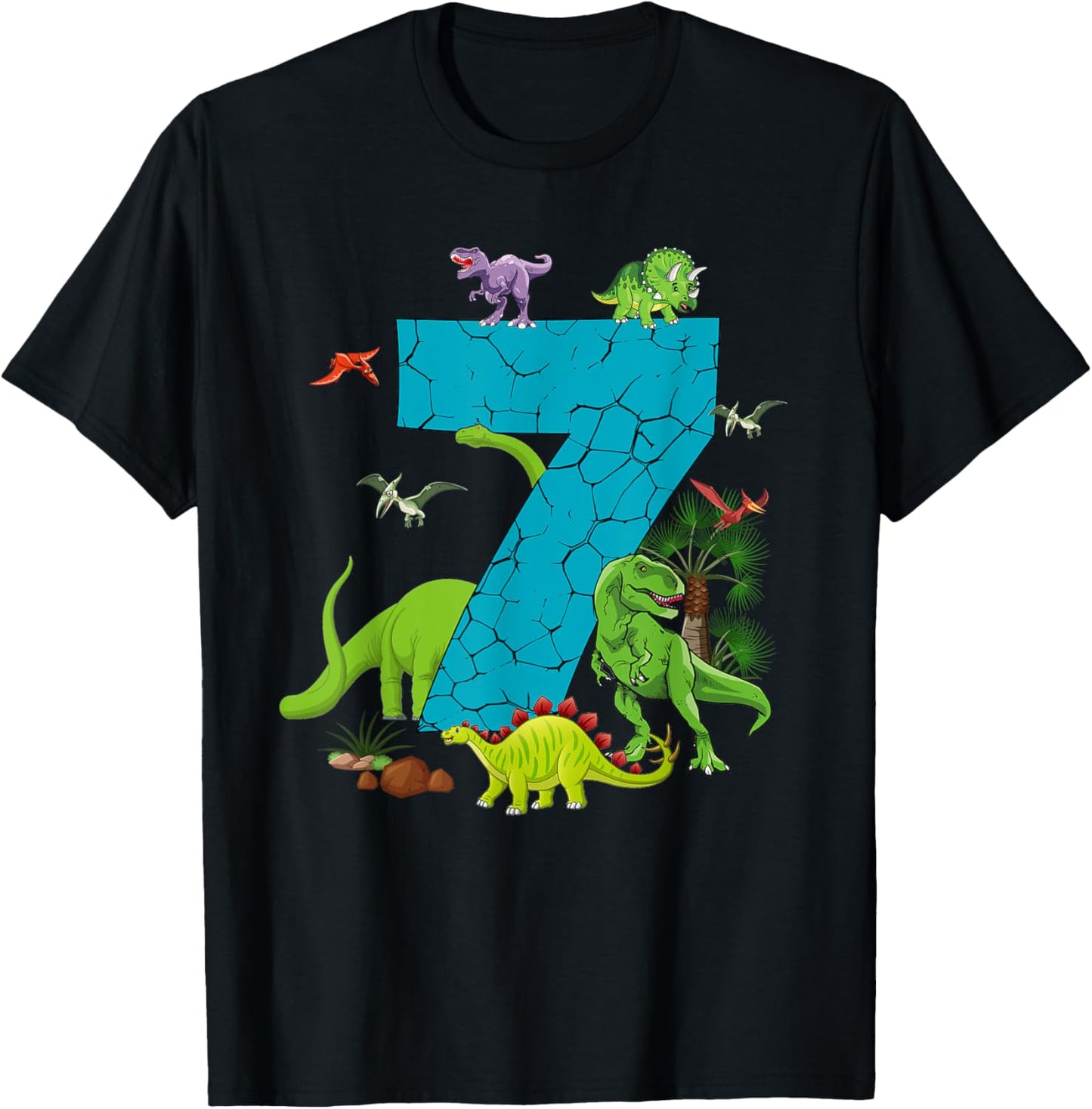 7 Year Old Dinosaur Birthday 7th T Rex Dino Seven Saurus T-Shirt