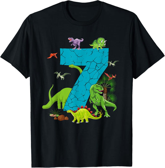 7 Year Old Dinosaur Birthday 7th T Rex Dino Seven Saurus T-Shirt