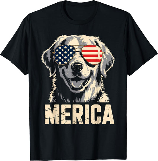 Golden Retriever 4th Of July Merica Patriotic American Flag T-Shirt