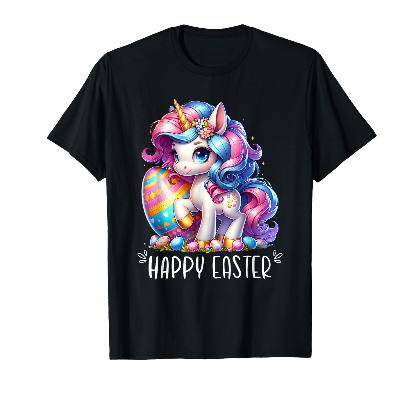 Unicorn Happy Easter Day Bunny Rainbow Egg Girls Kids T-Shirt