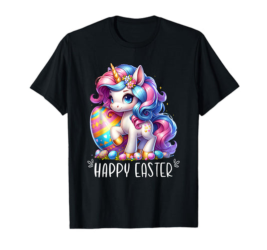 Unicorn Happy Easter Day Bunny Rainbow Egg Girls Kids T-Shirt