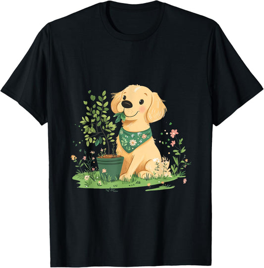 Cute Golden Retriever Dog Planting Flowers Earth Day Puppy T-Shirt