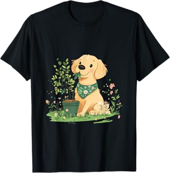 Cute Golden Retriever Dog Planting Flowers Earth Day Puppy T-Shirt