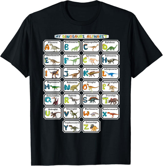 ABC Dino Identification Types Of Dinosaurs Alphabet A-Z T-Shirt