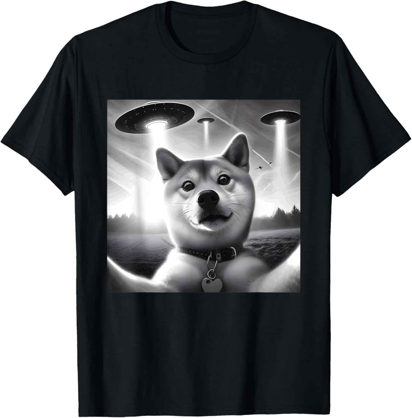 Shiba Inu Dog Dad Mom Funny Graphic Selfie UFOs Weird Aliens T-Shirt