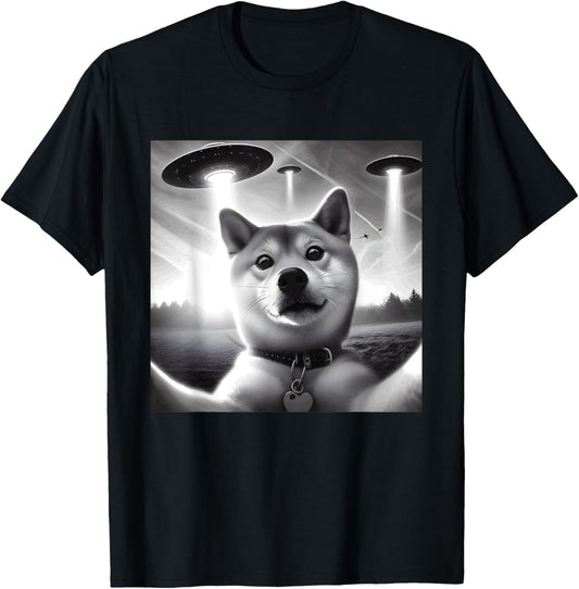 Shiba Inu Dog Dad Mom Funny Graphic Selfie UFOs Weird Aliens T-Shirt