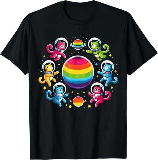 Gay Cats In Space Rainbow Ally Pride Month Lgbt T-Shirt