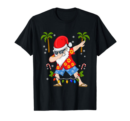 Dabbing Santa Christmas Summer Tropical Hawaiian Surfing T-Shirt