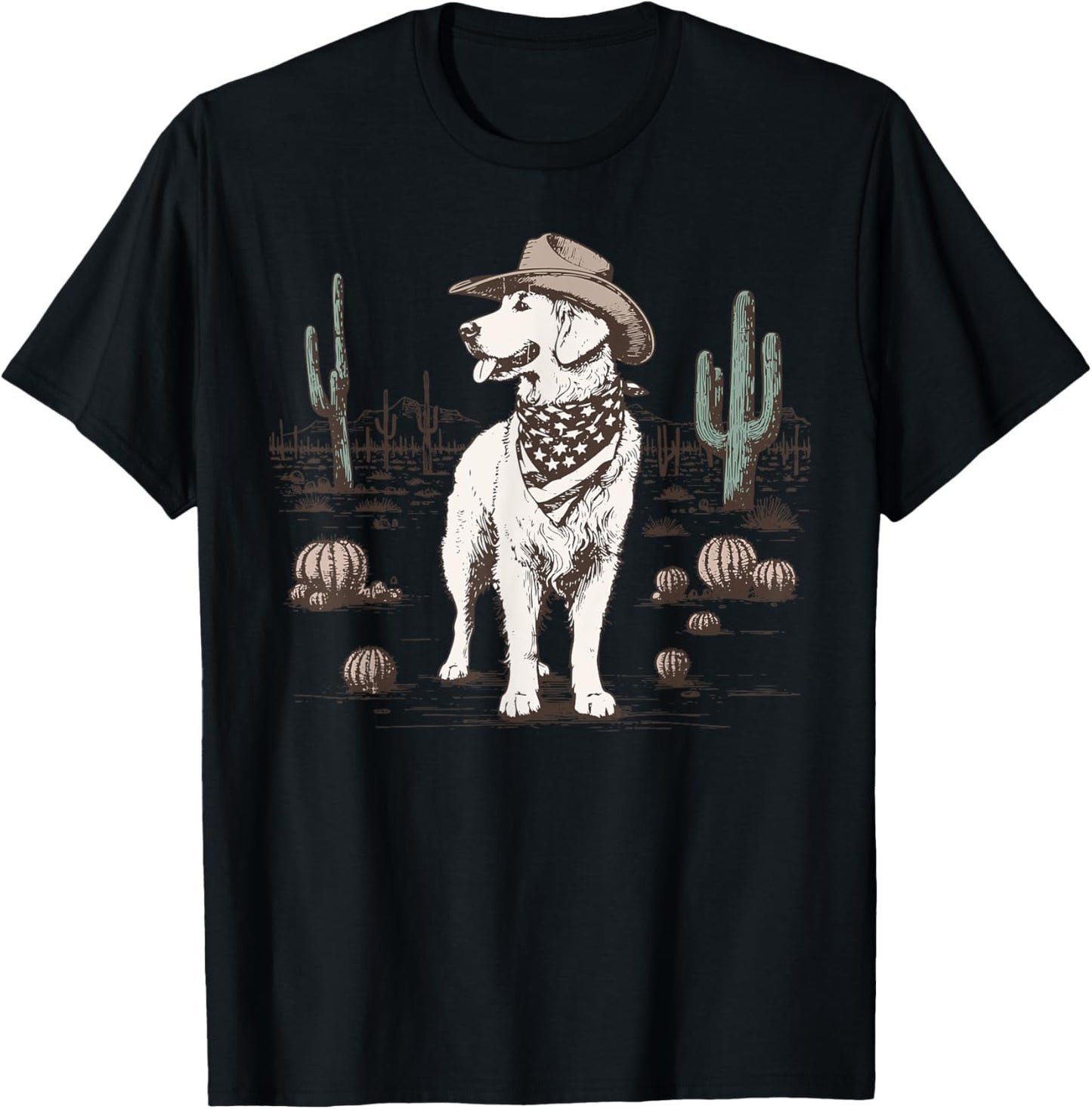 Golden Retriever Cowboy Cowgirl Cactus Rodeo Western Country T-Shirt