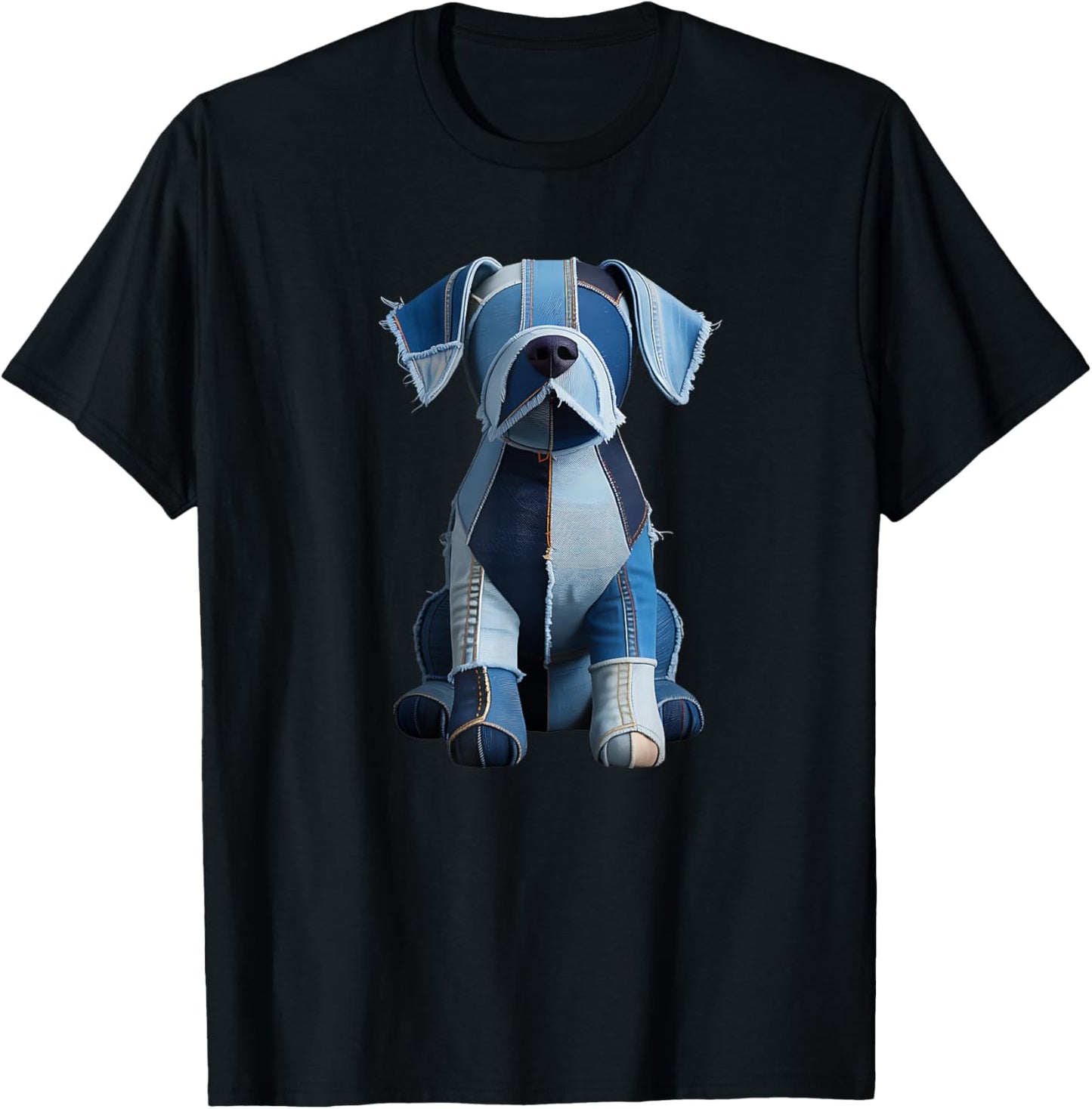 Funny dog pattern denim patchwork art T-Shirt