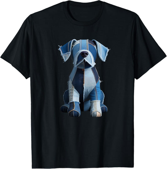 Funny dog pattern denim patchwork art T-Shirt