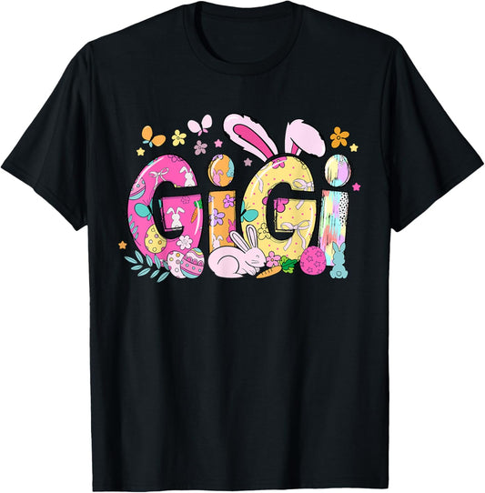 Gigi Bunny Ears Colorful Easter Floral Women Bunny Rabbit T-Shirt