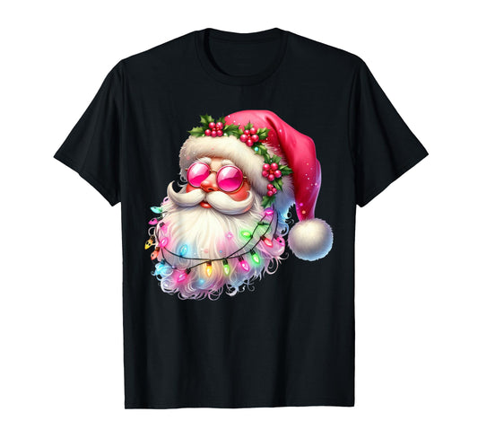 Santa Claus Pink Christmas Face Old Xmas Vintage Pink Santa T-Shirt