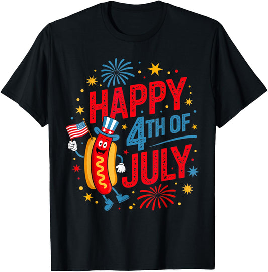 Happy 4th Of July Hotdog Patriotic American Flag USA T-Shirt