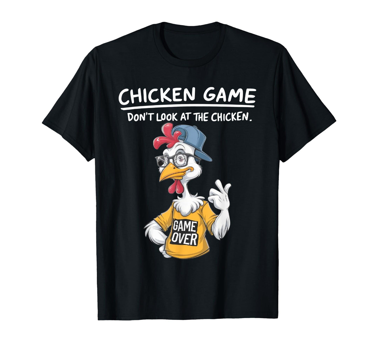 Chicken Game Humorous Family Tee - Unisex-Adults & Kids T-Shirt - Black - Small - Short Sleeve - Cartoon Chicken Game - Don't Look at the Chicken