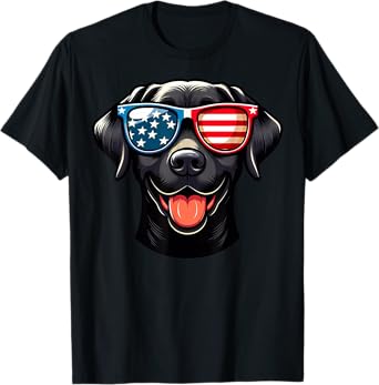 Black Labrador Patriotic American Flag USA Lab Retriever Women Kids Men T-Shirt