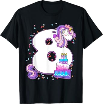Unicorn 8th Birthday Shirt Girls 8 Year Old Eighth Birthday T-Shirt