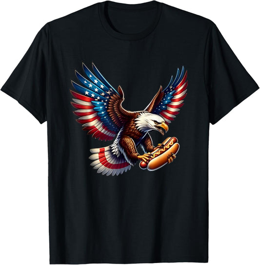 Bald Eagle Hotdog American Flag T-Shirt