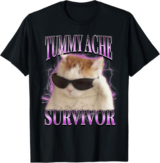 I Survived Today's Tummy Ache Silly Cat Meme Funny Cats T-Shirt