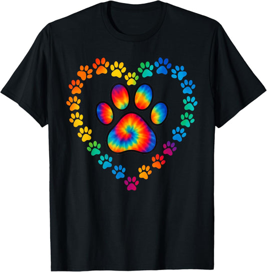 Bright Dog Paw in Rainbow Heart T-Shirt